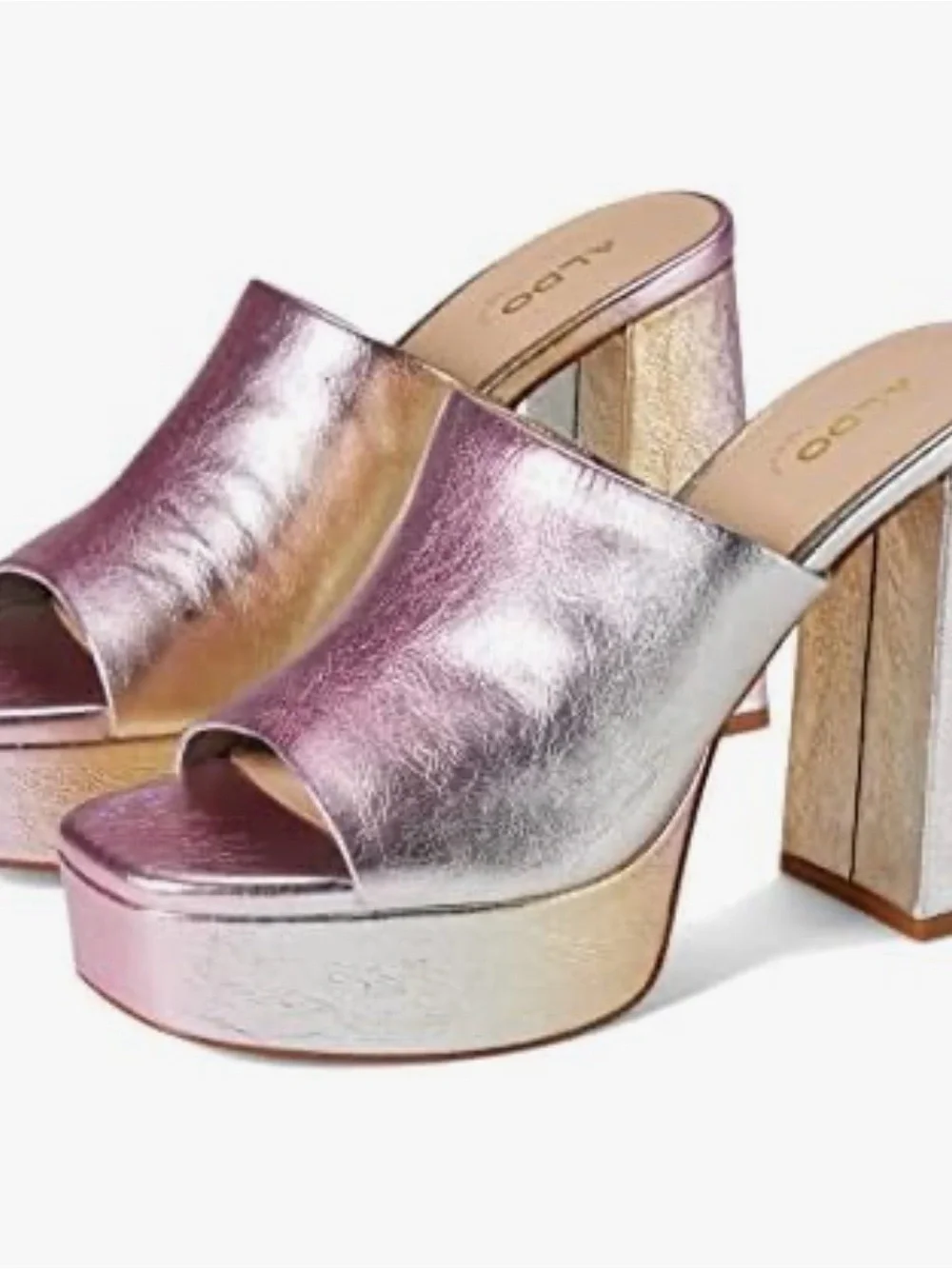Aldo Cassey Leather Iridescent Metallic Platform Mules 8.5